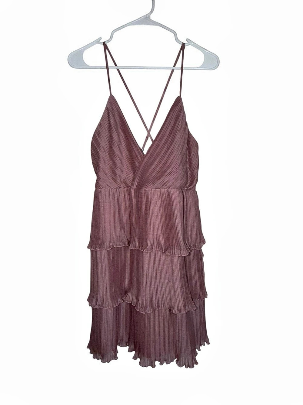 ALtar’d State Mauve Pleated Tiered Ruffle Dress Spaghetti Strap Boho